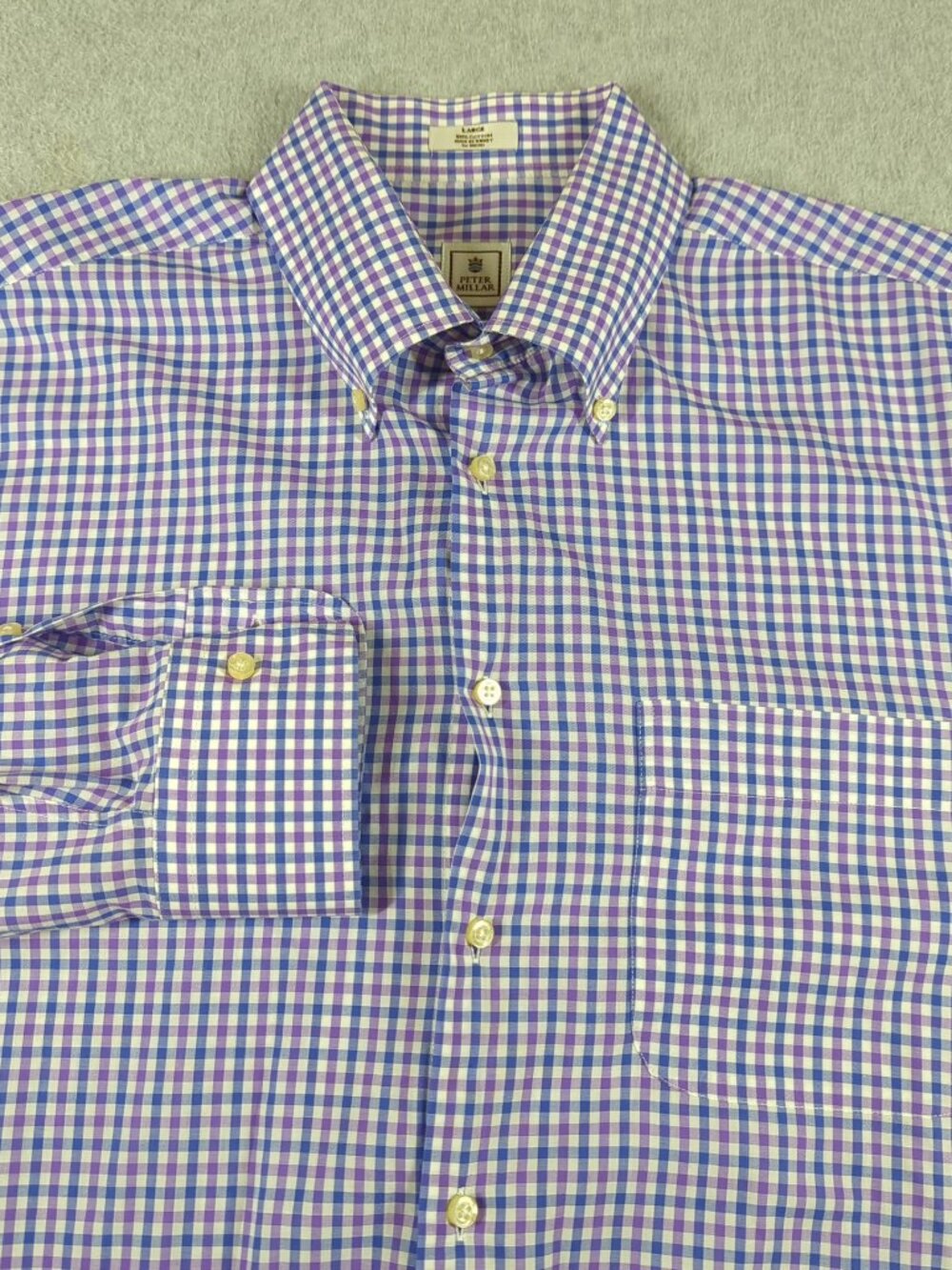 Peter Millar Shirt Mens Large Gingham Check Long Sleeve Casual Button Down
